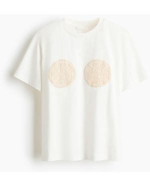 H&M T-Shirt mit Motivstickerei - Weiß