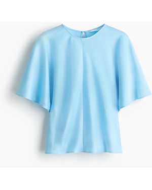 H&M Satinbluse mit Butterfly-Ärmeln - Blau