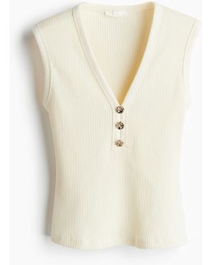 H&M Geripptes Tanktop mit Knöpfen - Weiß