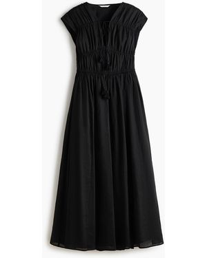 H&M Kleid aus Ramie mit Kordelzugdetails - Schwarz