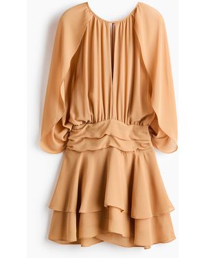 H&M Chiffonkleid mit Cape-Detail - Braun