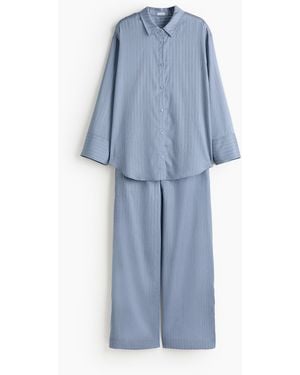 H&M Pyjama Van Lyocellsatijn Met Streepdessin - Blauw