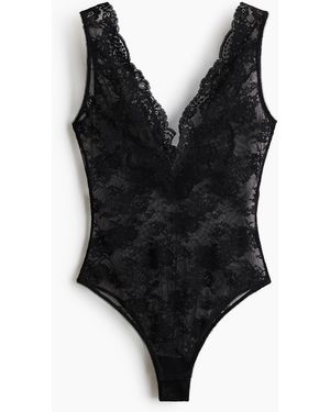 H&M Spitzenbody mit V-Ausschnitt - Schwarz