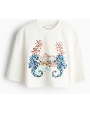 H&M Kurzes T-Shirt mit Verzierung - Weiß