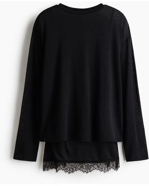 H&M Shirt mit Spitzenbesatz im Lagenlook - Schwarz