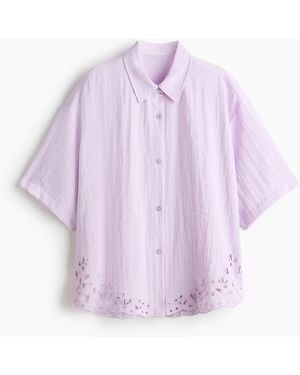 H&M Strandblouse Met Broderie Anglaise - Paars