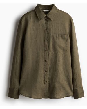 H&M Linnen Overhemdblouse - Groen