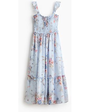 H&M Jurk Met Smokwerk En Volants - Blauw