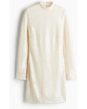 H&M Paillettenkleid mit Turtleneck - Weiß