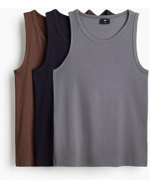 H&M 3er-Pack Gerippte Tanktops in Slim Fit - Grau