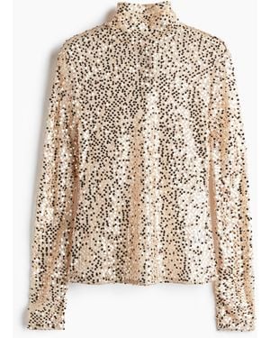 H&M Paillettenshirt mit Turtleneck - Natur