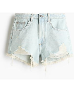 H&M Denim Short Met Versleten Look - Blauw
