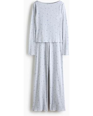 H&M Baumwollpyjama mit Pointellemuster - Blau