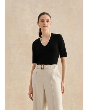 Hobbs Scarlett V Neck Knitted Top - Natural