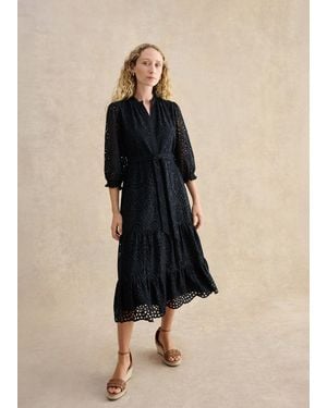 Hobbs Petite Cianna Cotton Broderie Dress - Blue