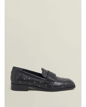 Hobbs Natalie Leather Studded Loafers - Black