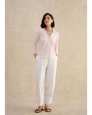 Hobbs Zariah Cotton Slub 3/4 Sleeve Shirt - Natural