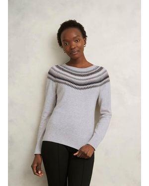 Hobbs Sparkle Greta Fairisle Wool Blend Knitted Jumper - White