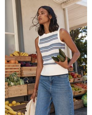 Hobbs Lowther Stripe Pointelle Knitted Tank - Blue