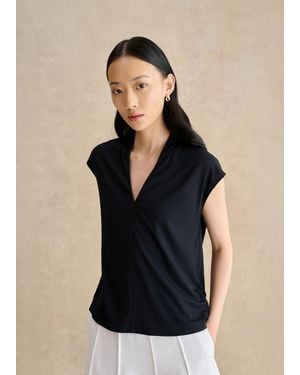 Hobbs Katie V Neck Short Sleeve Top - Black