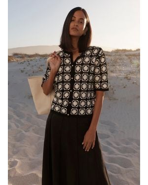 Hobbs Sophia Crochet Short Sleeve Cardigan - Black