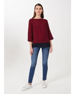 Hobbs Marcia Geo Crew Neck Blouse - Red