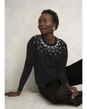Hobbs Theodora Wool Blend Gem Fairisle Knitted Jumper - Black