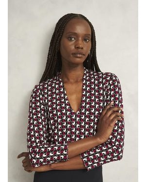 Hobbs Aimee Printed V Neck 3/4 Sleeve Top - Multicolour