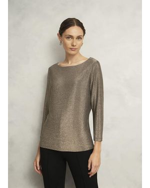 Hobbs Metallic Sonya Gathered Neck Top - Natural