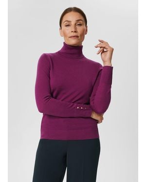 Hobbs Lara Merino Wool Roll Neck Jumper - Purple