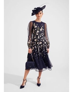 Hobbs Lois Embroidered Midi Dress - Blue