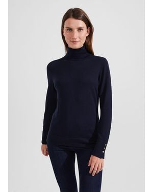 Hobbs Lara Merino Wool Roll Neck Jumper - Blue