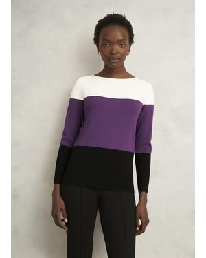 Hobbs Alice Colour Block Crew Neck Knitted Jumper - Purple