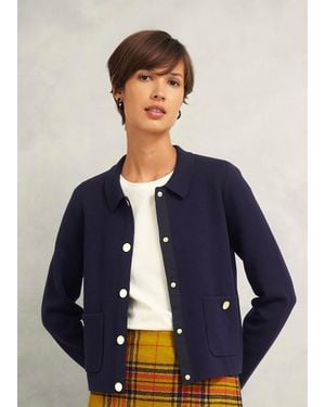 Hobbs Daisy Cotton Wool Knitted Jacket - Blue