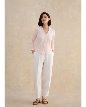 Hobbs Zariah Cotton Slub 3/4 Sleeve Shirt - Natural