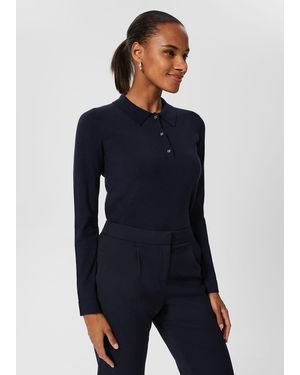 Hobbs Nelle Jewelled Button Polo Jumper - Blue