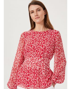 Hobbs Floral Georgette Blouson Sleeve Top - Red