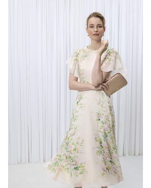 Hobbs Kim Plait Neck Floral Silk Dress - White