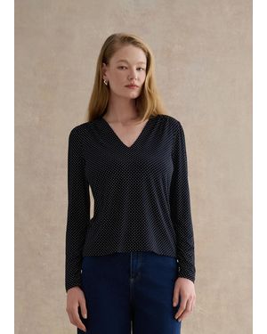 Hobbs Hannah Printed Polka Dot V Neck Top - Blue