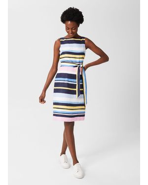 Hobbs Jaci Belted Linen Dress - Blue