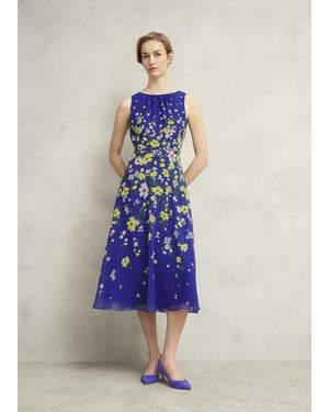 Hobbs Petite Carly Gathered Neck Dress - Blue