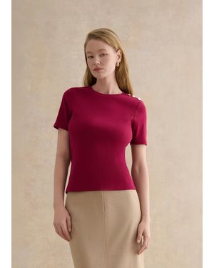 Hobbs Tamsin Ribbed Cotton Blend T-Shirt - Red