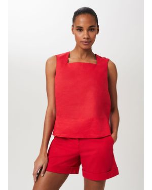 Hobbs Catriona Linen Square Neck Top - Red