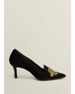 Hobbs Velvet Embellished Courts - Black