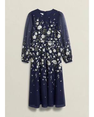 Hobbs Lois Embroidered Midi Dress in Blue | Lyst UK