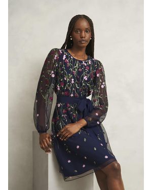 Hobbs Emmy Embroidered Tie Mini Dress - Blue