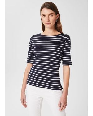 Hobbs Katie Cotton Button Back Top - Blue