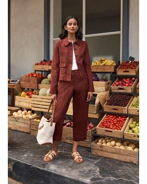 Hobbs Lillie Linen Cropped Trousers - Metallic