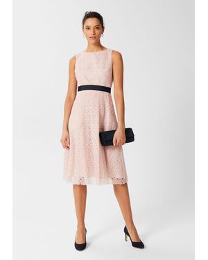 Hobbs Iris Embroidered Fit And Flare Dress - Natural