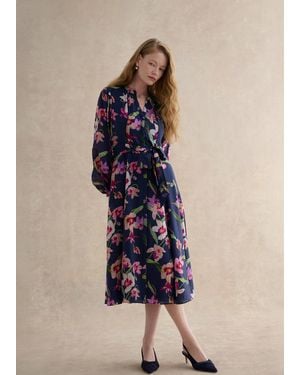 Hobbs Petite Pippa Floral Waist Tie Dress - Blue